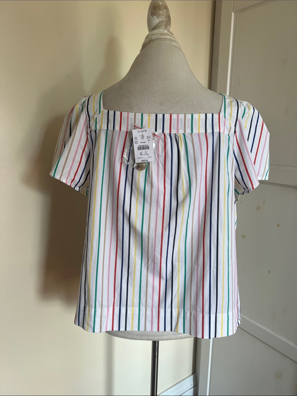 J. Crew Factory Rainbow Multi Color Stripe Square Neck Button Front Top NWT L - Picture 5 of 8